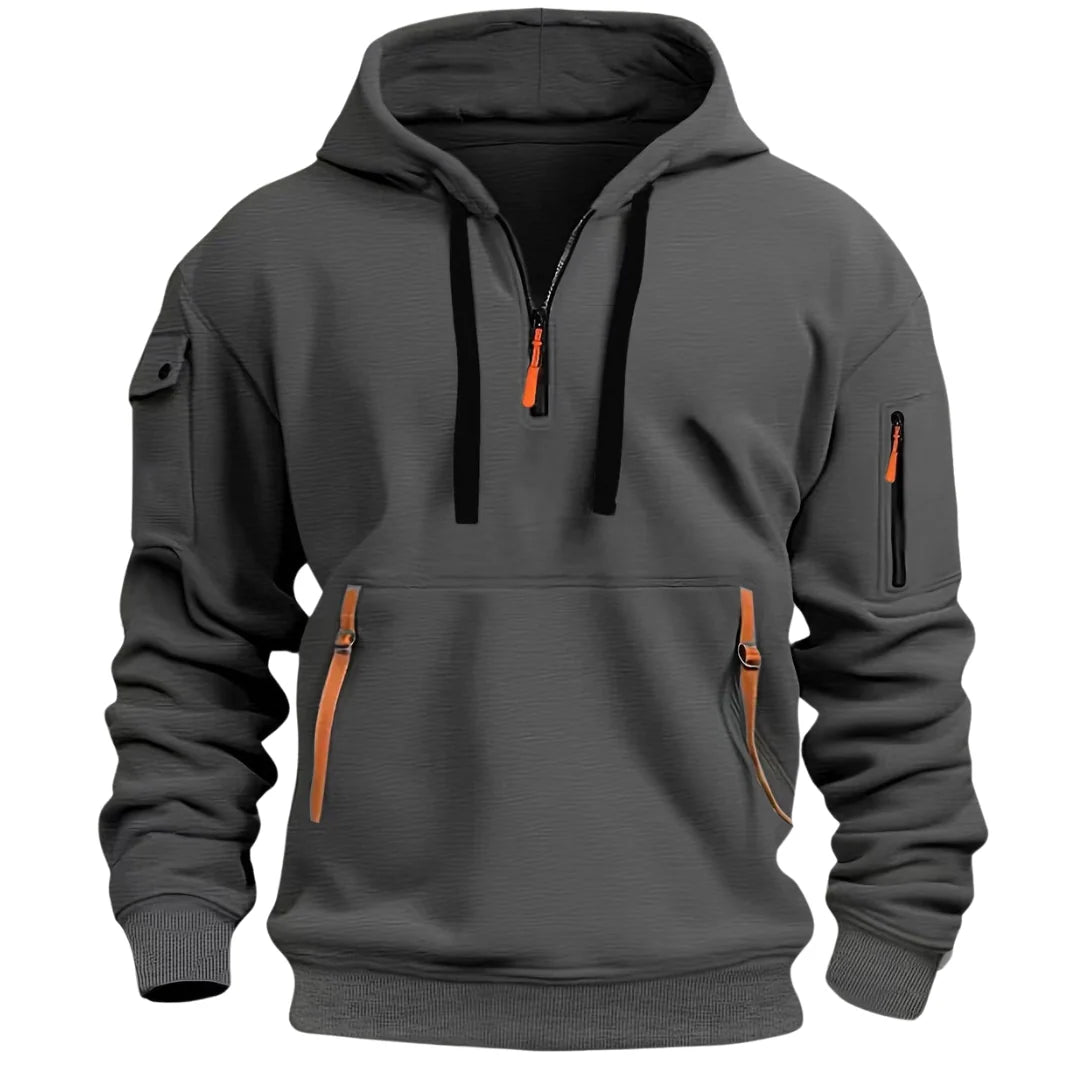 Men's hoodie featuring zipper pockets and soft, cozy fabric, designed for modern casual wear, perfect for everyday activities. 4
