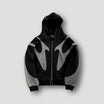Men's black hoodie with zipper featuring a bold flame pattern, perfect for trendy streetwear and casual outings. 1