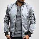 Men's insulated bomber jacket featuring a zip pocket, designed for winter warmth with a classic flight coat style. 6