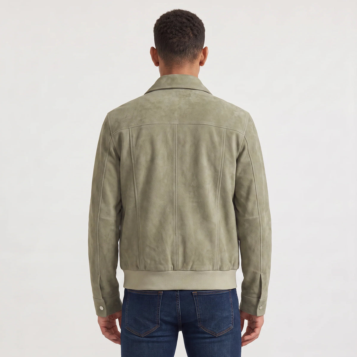 Men's jacket featuring a full zip closure and point collar, designed in a casual suede-look style made from synthetic fabric, perfect for versatile everyday wear. 4