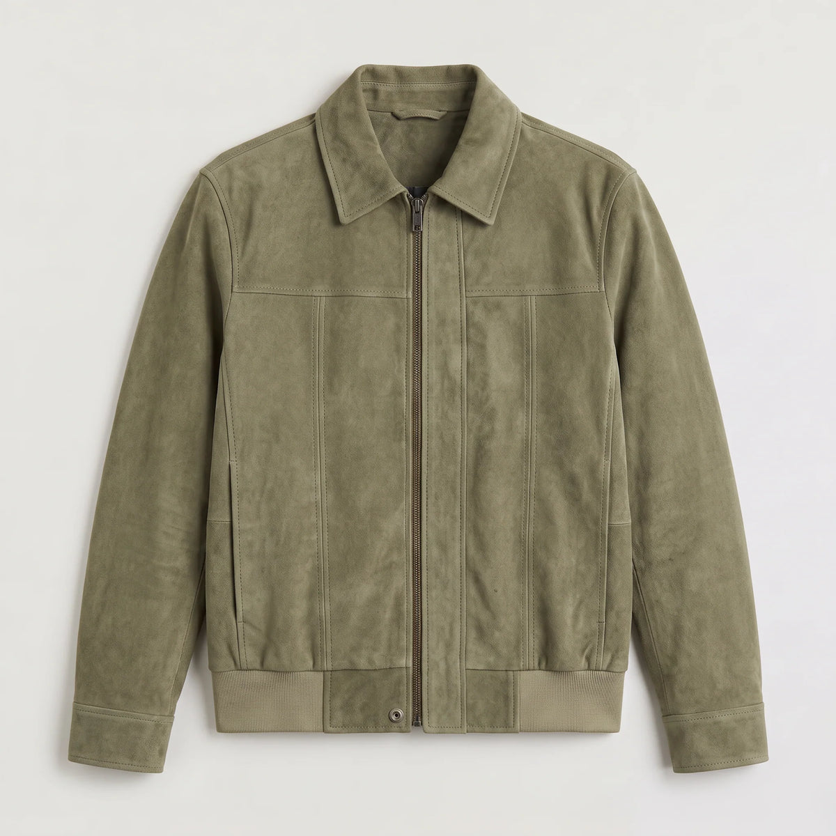 Men's jacket featuring a full zip closure and point collar, designed in a casual suede-look style made from synthetic fabric, perfect for versatile everyday wear. 5