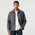Men's jacket featuring a full zip closure and point collar, designed in a casual suede-look style made from synthetic fabric, perfect for versatile everyday wear. 6