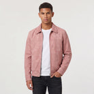 Men's jacket featuring a full zip closure and point collar, designed in a casual suede-look style made from synthetic fabric, perfect for versatile everyday wear. 7