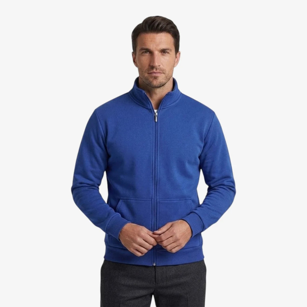 Men's casual knit jacket featuring a high-neck design and full-zip closure, perfect for layering in cool weather. 5