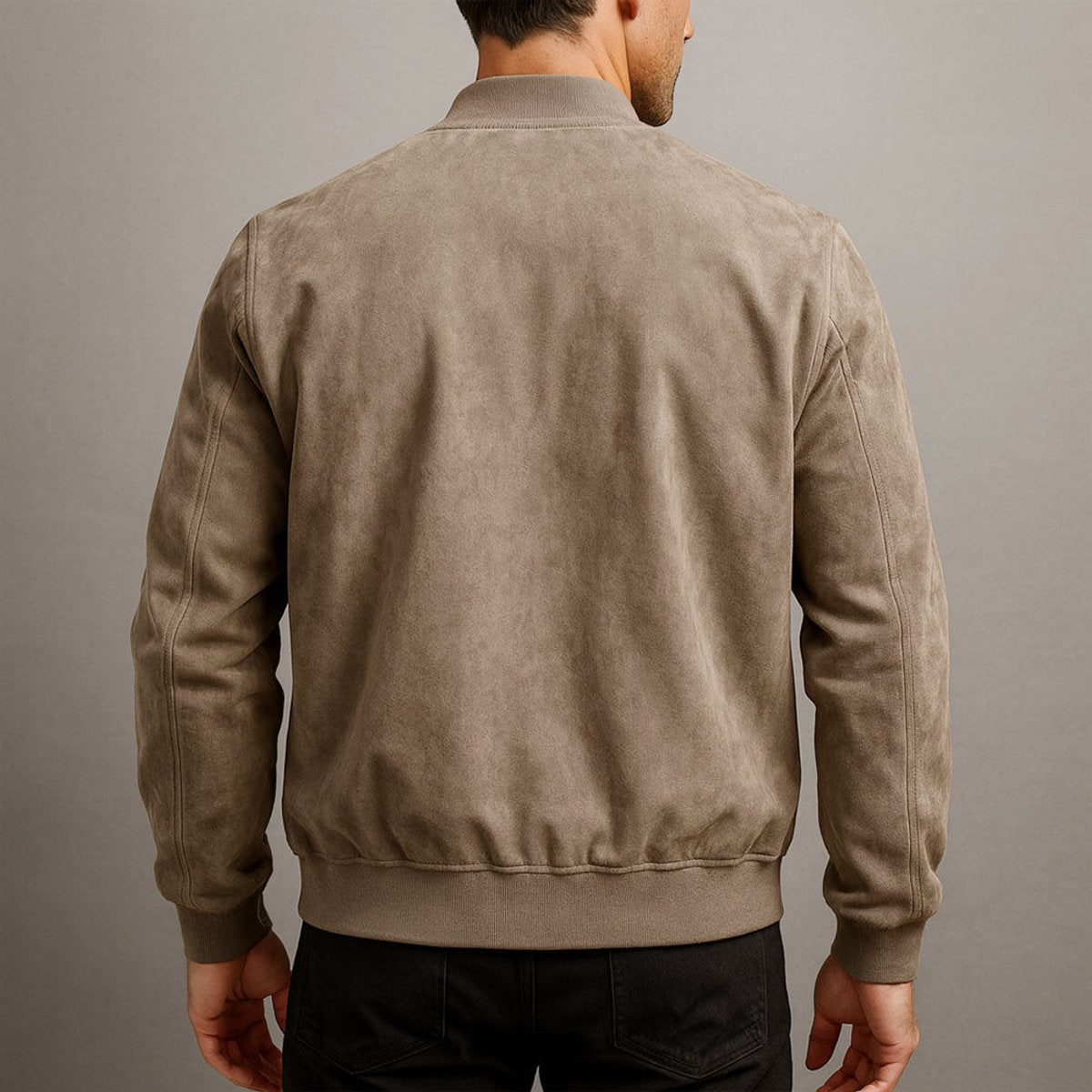 Men's slim-fit bomber jacket featuring a stylish quilted design and soft suede texture, perfect for casual and semi-formal occasions. 1