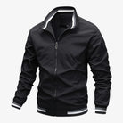 Men's black bomber windbreaker jacket with a regular fit, designed for versatile layering, perfect for casual and outdoor wear. 3
