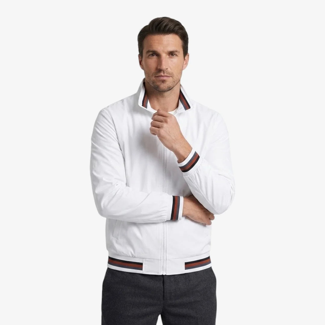 Men's black bomber windbreaker jacket with a regular fit, designed for versatile layering, perfect for casual and outdoor wear. 7