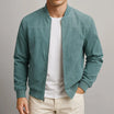 Men's suede-look bomber jacket featuring ribbed cuffs and a full-length zip, perfect for a smart-casual style. 2