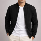Men's suede-look bomber jacket featuring ribbed cuffs and a full-length zip, perfect for a smart-casual style. 5