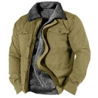 Men's jacket featuring a cozy sherpa lining, snap-front closure, and a casual western style, complete with chest pockets for added functionality. 3