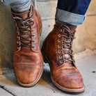 Men's leather ankle boots featuring a classic cap-toe design, lace-up closure, durable PU upper, and rugged rubber sole for enhanced traction and comfort 0