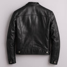 Men's vintage moto style leather jacket featuring zip pockets and a quilted design, perfect for adding a rugged touch to any outfit. 3