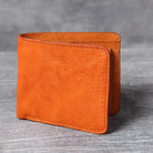 Men's leather wallet featuring a slim bi-fold design, durable cowhide material, and a convenient snap coin pocket, ideal for stylish and organized storage. 7
