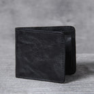 Men's leather wallet featuring a slim bi-fold design, durable cowhide material, and a convenient snap coin pocket, ideal for stylish and organized storage. 9