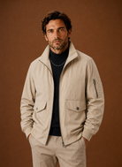 Men's lightweight bomber jacket featuring a stand collar and full-zip front, perfect for casual layering in spring and autumn. 0