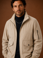 Men's lightweight bomber jacket featuring a stand collar and full-zip front, perfect for casual layering in spring and autumn. 3