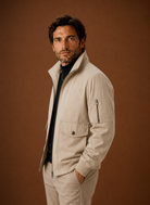 Men's lightweight bomber jacket featuring a stand collar and full-zip front, perfect for casual layering in spring and autumn. 4