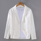 Men's linen blazer jacket featuring a casual fit, made from a lightweight breathable cotton blend, perfect for summer events. 0