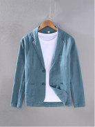 Men's linen blazer jacket featuring a casual fit, made from a lightweight breathable cotton blend, perfect for summer events. 1