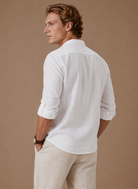 Men's Linen Shirt with Grandad Collar in relaxed fit, ideal for casual wear; made from lightweight, breathable fabric for ultimate comfort. 2