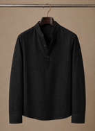 Men's Linen Shirt with Grandad Collar in relaxed fit, ideal for casual wear; made from lightweight, breathable fabric for ultimate comfort. 4