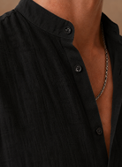 Men's Linen Shirt with Grandad Collar in relaxed fit, ideal for casual wear; made from lightweight, breathable fabric for ultimate comfort. 7