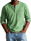 Men's long-sleeve henley shirt featuring a classic neckline, designed for casual fit and everyday comfort, available in various sizes. 0