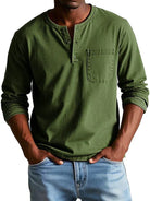 Men's long-sleeve henley shirt featuring a classic neckline, designed for casual fit and everyday comfort, available in various sizes. 1