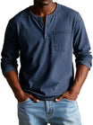 Men's long-sleeve henley shirt featuring a classic neckline, designed for casual fit and everyday comfort, available in various sizes. 2