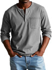 Men's long-sleeve henley shirt featuring a classic neckline, designed for casual fit and everyday comfort, available in various sizes. 3