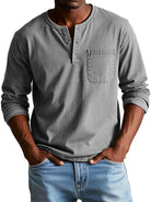 Men's long-sleeve henley shirt featuring a classic neckline, designed for casual fit and everyday comfort, available in various sizes. 3