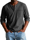 Men's long-sleeve henley shirt featuring a classic neckline, designed for casual fit and everyday comfort, available in various sizes. 4