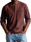 Men's long-sleeve henley shirt featuring a classic neckline, designed for casual fit and everyday comfort, available in various sizes. 8