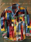 Men's long sleeve casual shirt featuring a stylish patchwork design in a relaxed fit, perfect for everyday wear or social occasions. 0