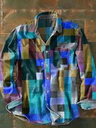 Men's long sleeve casual shirt featuring a stylish patchwork design in a relaxed fit, perfect for everyday wear or social occasions. 2