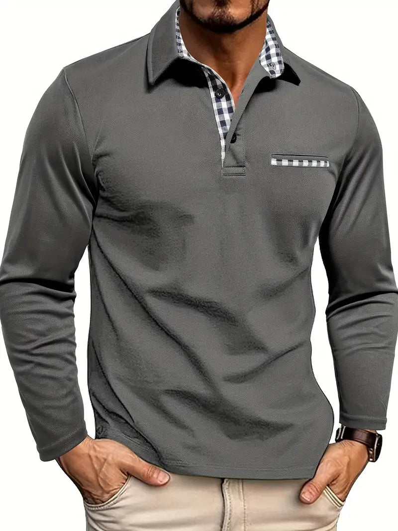 Men's long sleeve polo shirt in soft warm fabric featuring a classic design, perfect for winter casual wear and versatile styling. 0