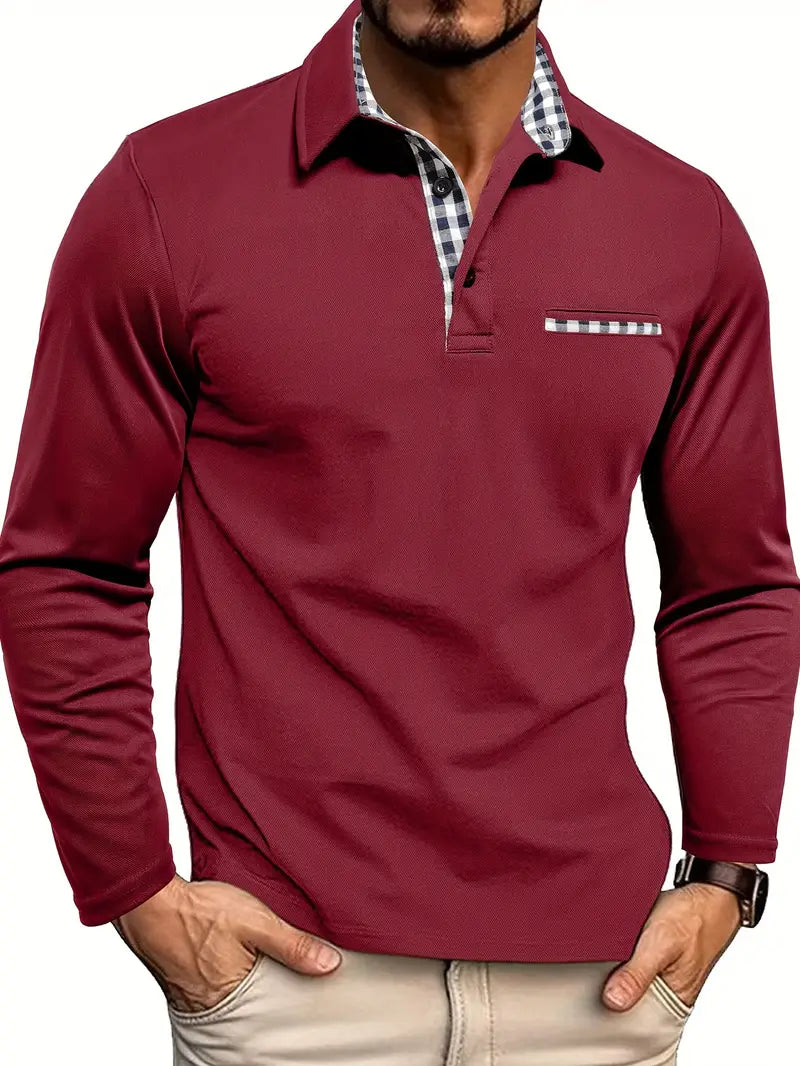 Men's long sleeve polo shirt in soft warm fabric featuring a classic design, perfect for winter casual wear and versatile styling. 1