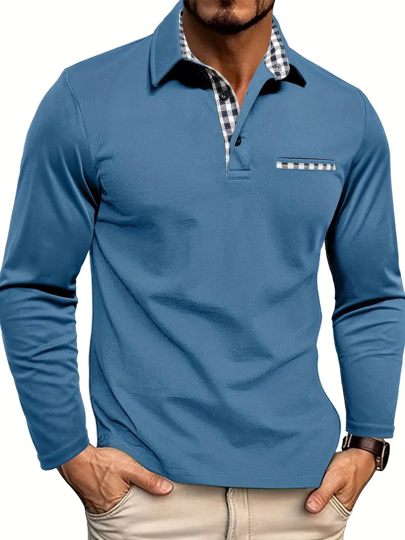 Men's long sleeve polo shirt in soft warm fabric featuring a classic design, perfect for winter casual wear and versatile styling. 3