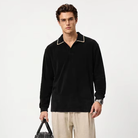 Men's long sleeve t-shirt with a stylish folded collar, made from 360gsm cotton, available in black and khaki, perfect for casual wear 2