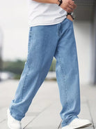 Men's mid-rise baggy jeans featuring a light wash and relaxed fit, perfect for casual wear and comfortable style. 0