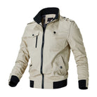 Men's military-style bomber jacket featuring a multi-pocket design, casual zip-up closure, and crafted from a durable polyester blend. Perfect for stylish outdoor wear 1