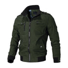 Men's military-style bomber jacket featuring a multi-pocket design, casual zip-up closure, and crafted from a durable polyester blend. Perfect for stylish outdoor wear 2