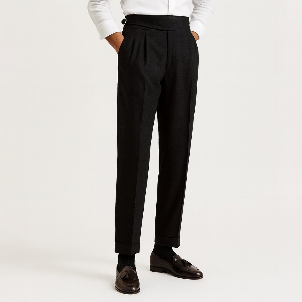 Men's Pants with Drawstring Waist and Pleated Design – High-Waisted Straight-Leg Cotton Blend Trousers 2