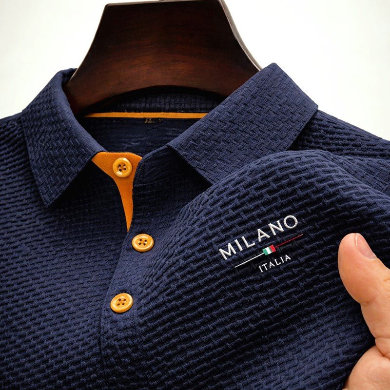 Men's Polo Shirt with Milano Button Placket and Textured Surface – Classic Fit Cotton Blend 3
