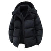 Men's puffer jacket with hood and full zip closure, featuring a quilted design for warmth, ideal winter coat for cold weather. 0