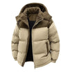 Men's puffer jacket with hood and full zip closure, featuring a quilted design for warmth, ideal winter coat for cold weather. 2