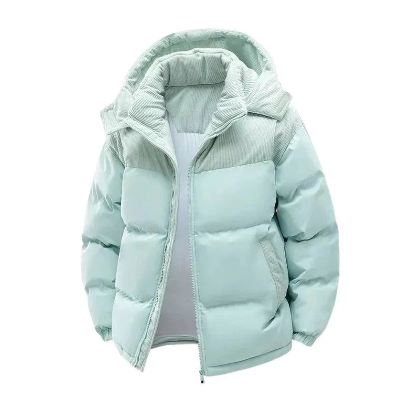 Men's puffer jacket with hood and full zip closure, featuring a quilted design for warmth, ideal winter coat for cold weather. 4