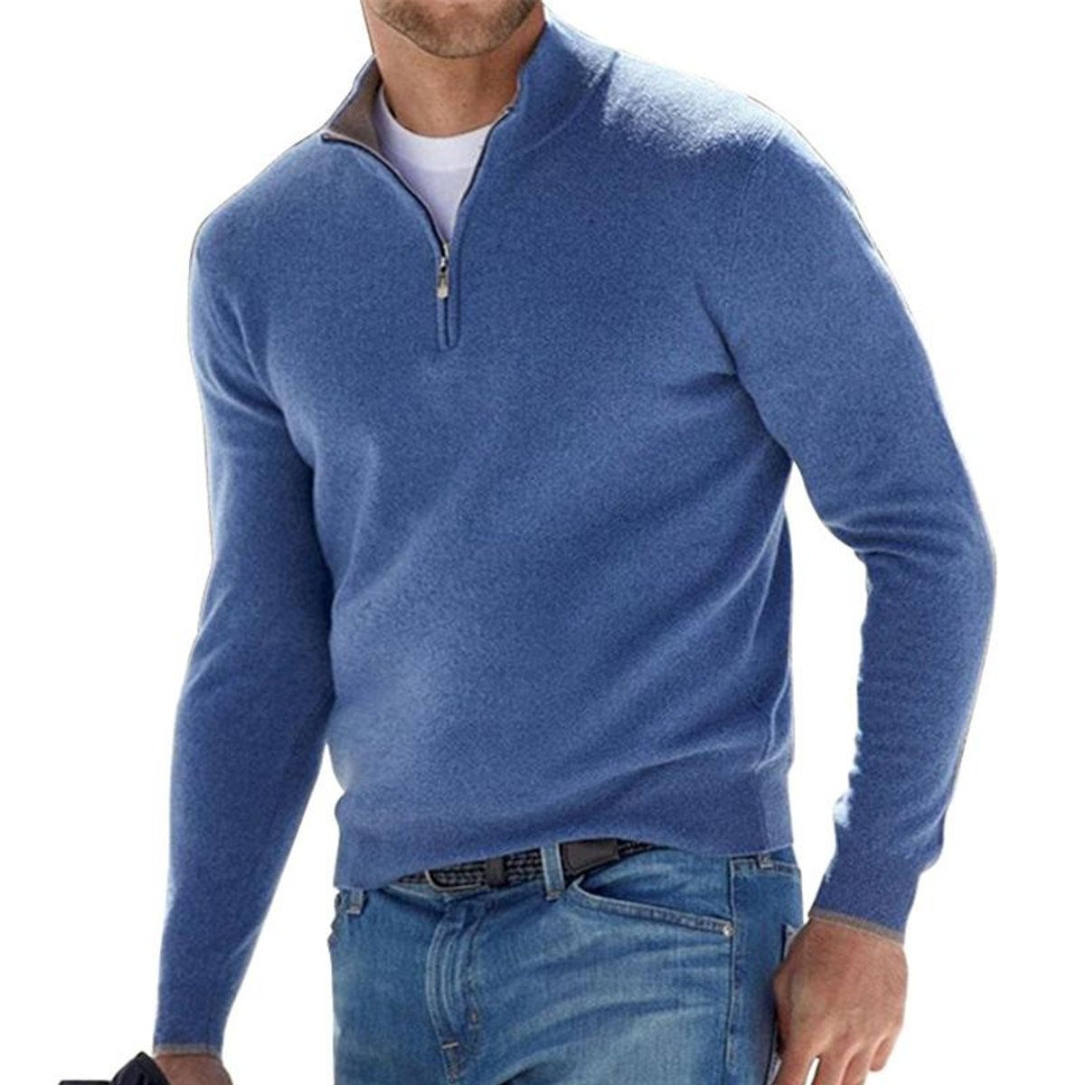 Men's quarter zip sweater featuring a ribbed knit texture, designed for versatile layering in a regular fit, perfect for casual or smart-casual occasions 0