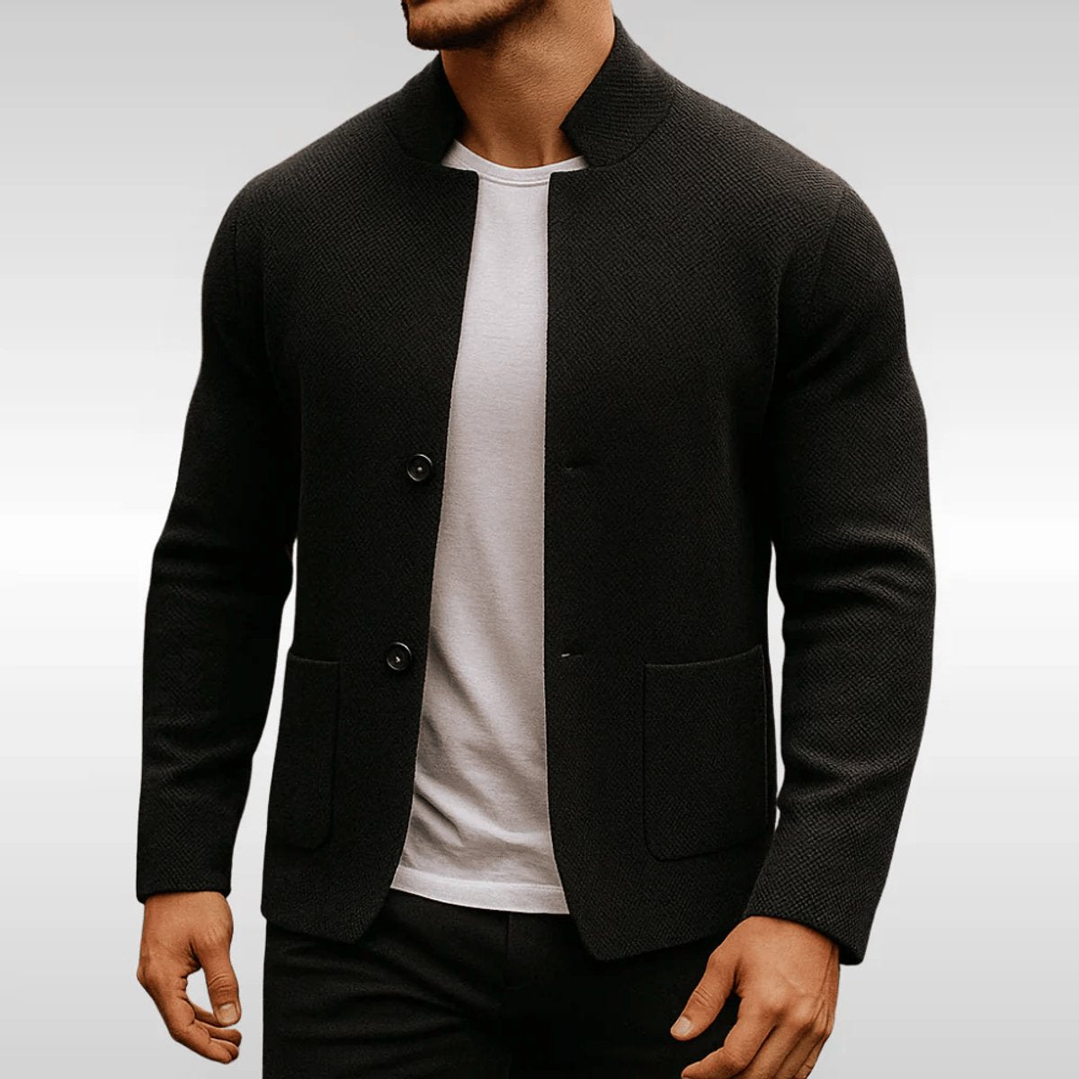 Men's quilted jacket featuring a stylish mandarin collar and a relaxed fit, perfect for smart casual winter wear. 2