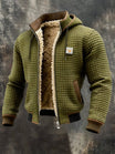 Men's quilted jacket featuring a cozy sherpa fleece lining and an adjustable hood, designed for warmth and style in winter outerwear. 3